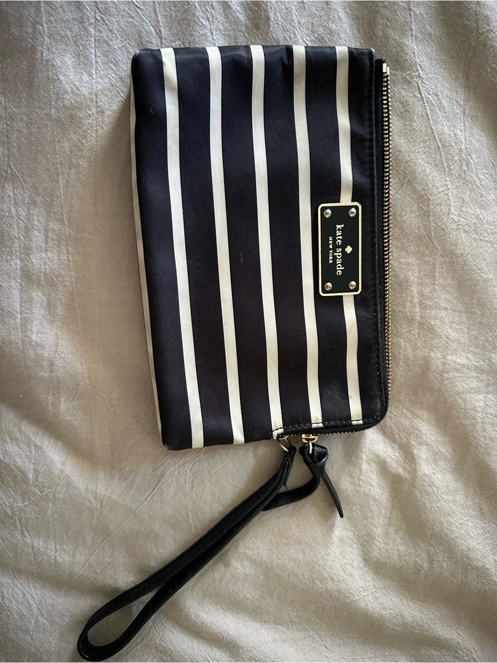 kate spade Black and White Striped Zip Wristlet